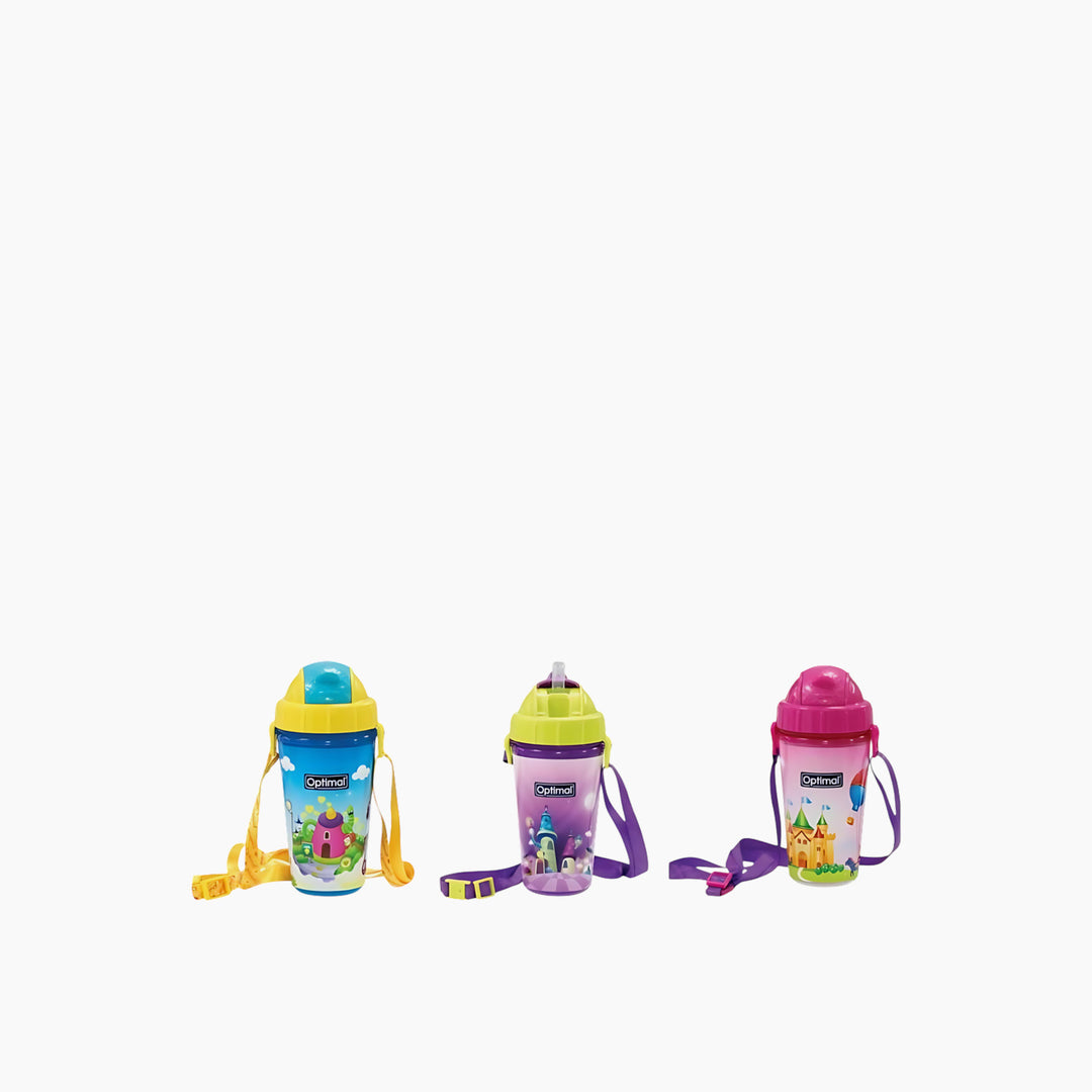 Optimal Silicone Straw Bottle 250ml Assorted