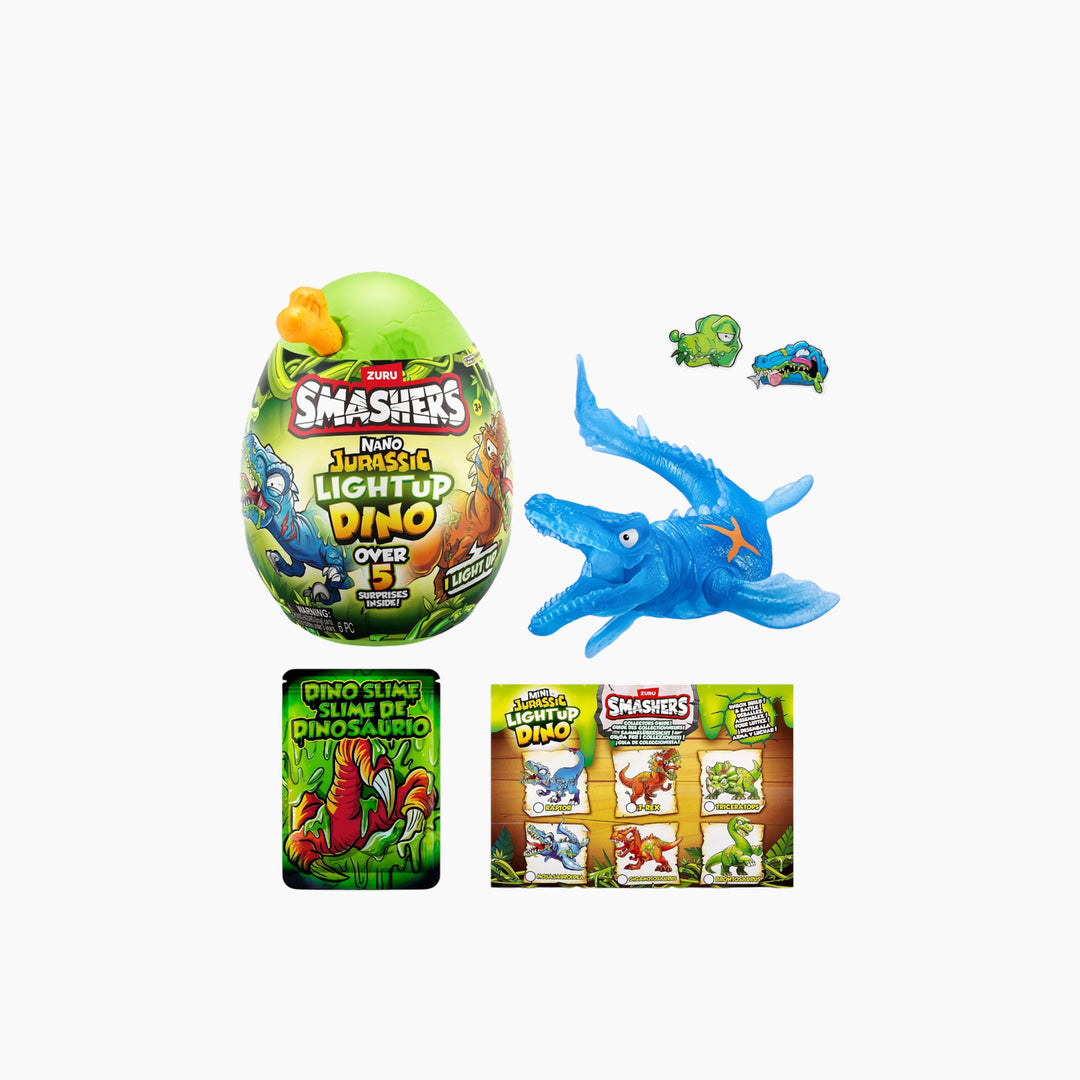 Zuru Smashers Nano Jurassic Light-Up Dino Egg with five surprises and glow-in-the-dark feature