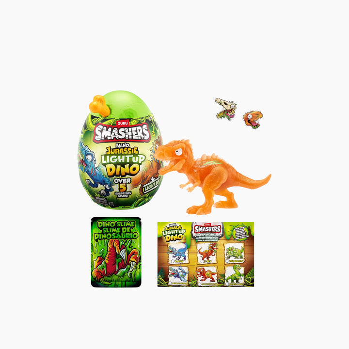 Zuru Smashers Nano Jurassic Light-Up Dino Egg with five surprises and glow-in-the-dark feature