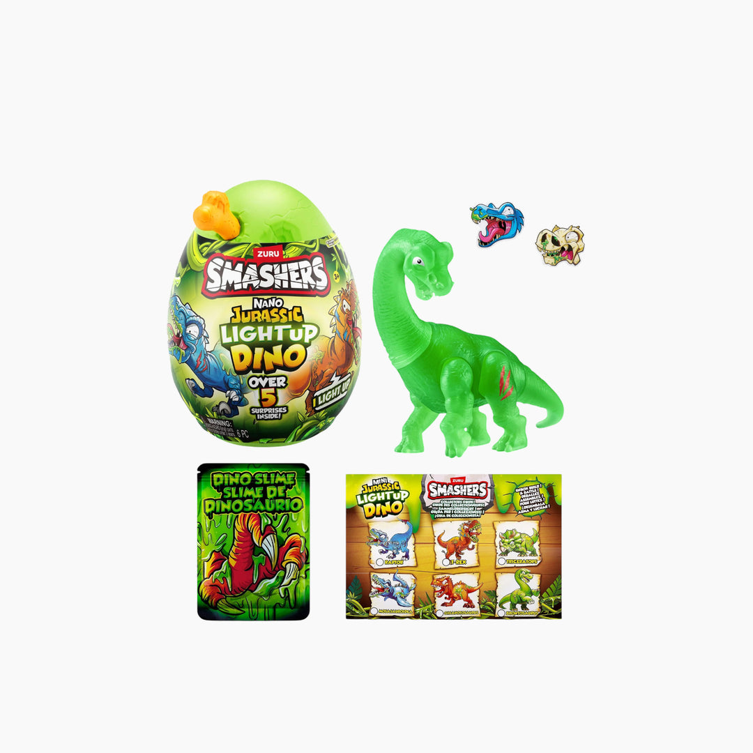 Zuru Smashers Nano Jurassic Light-Up Dino Egg with five surprises and glow-in-the-dark feature