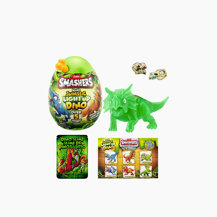Zuru Smashers Nano Jurassic Light-Up Dino Egg with five surprises and glow-in-the-dark feature