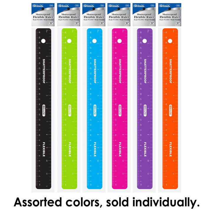 Bazic 12" Shatterproof Flexible Ruler - 30cm