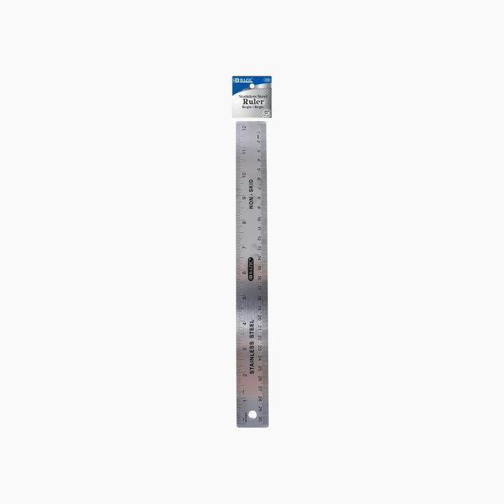 Bazic 12" Stainless Steel Ruler with Non-Skid Back - 30cm