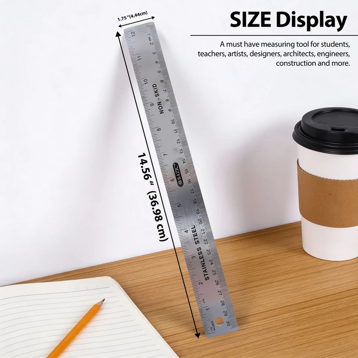 Bazic 12" Stainless Steel Ruler with Non-Skid Back - 30cm