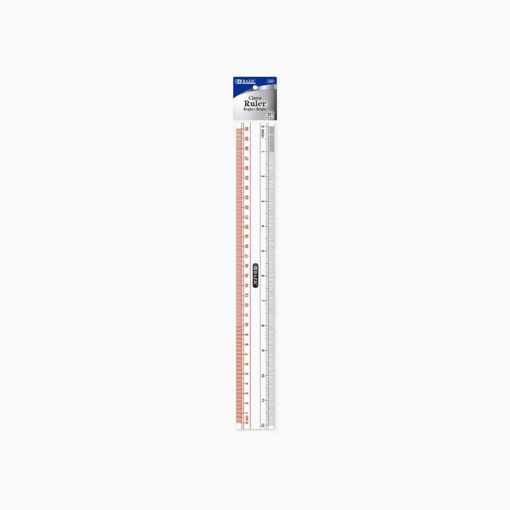 Bazic Claro 12" Transparent Plastic Ruler - 30cm