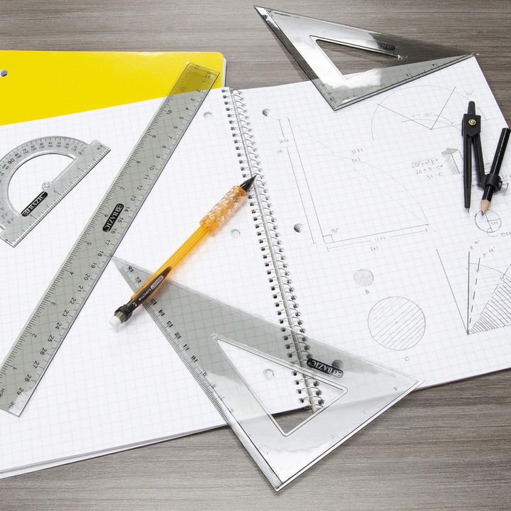 Bazic 4-Piece Geometry Ruler Set with Compass