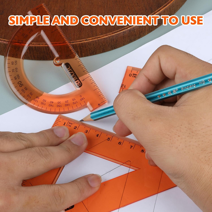 Bazic 4-Piece Geometry Ruler Set with Center Wheel Compass