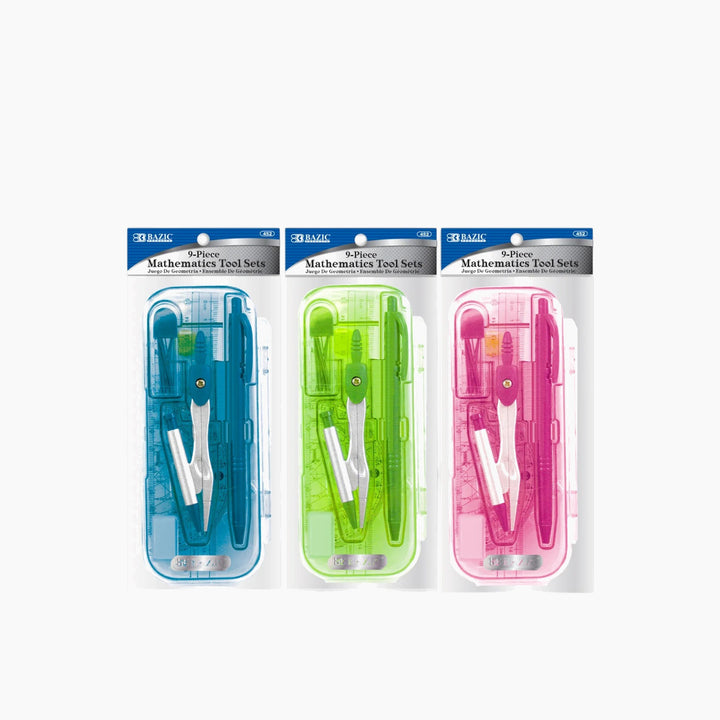 Bazic Bright Color 9-Piece Math Tool Set
