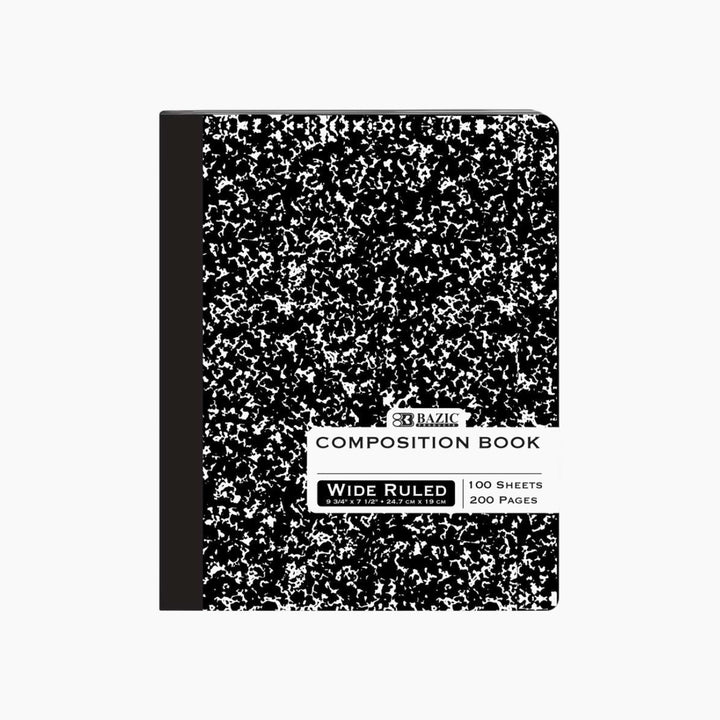 Bazic Wide Ruled 100-Count Black Marble Composition Book