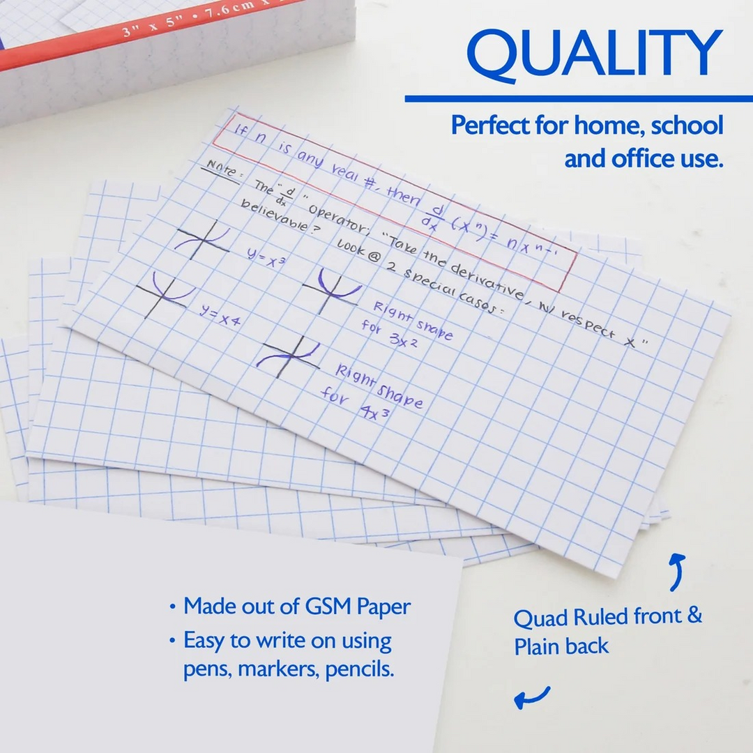 Bazic 100-Count 3" x 5" Quad-Ruled White Index Cards
