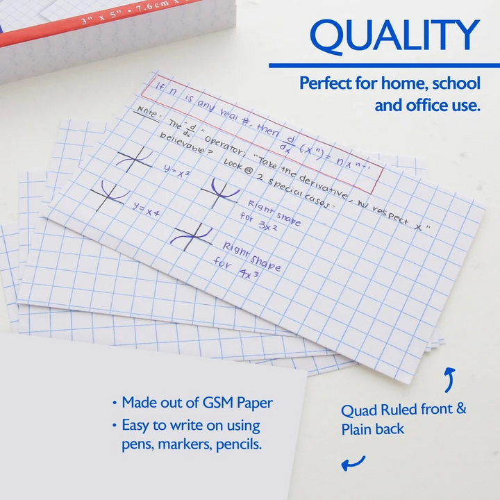 Bazic 100-Count 3" x 5" Quad-Ruled White Index Cards