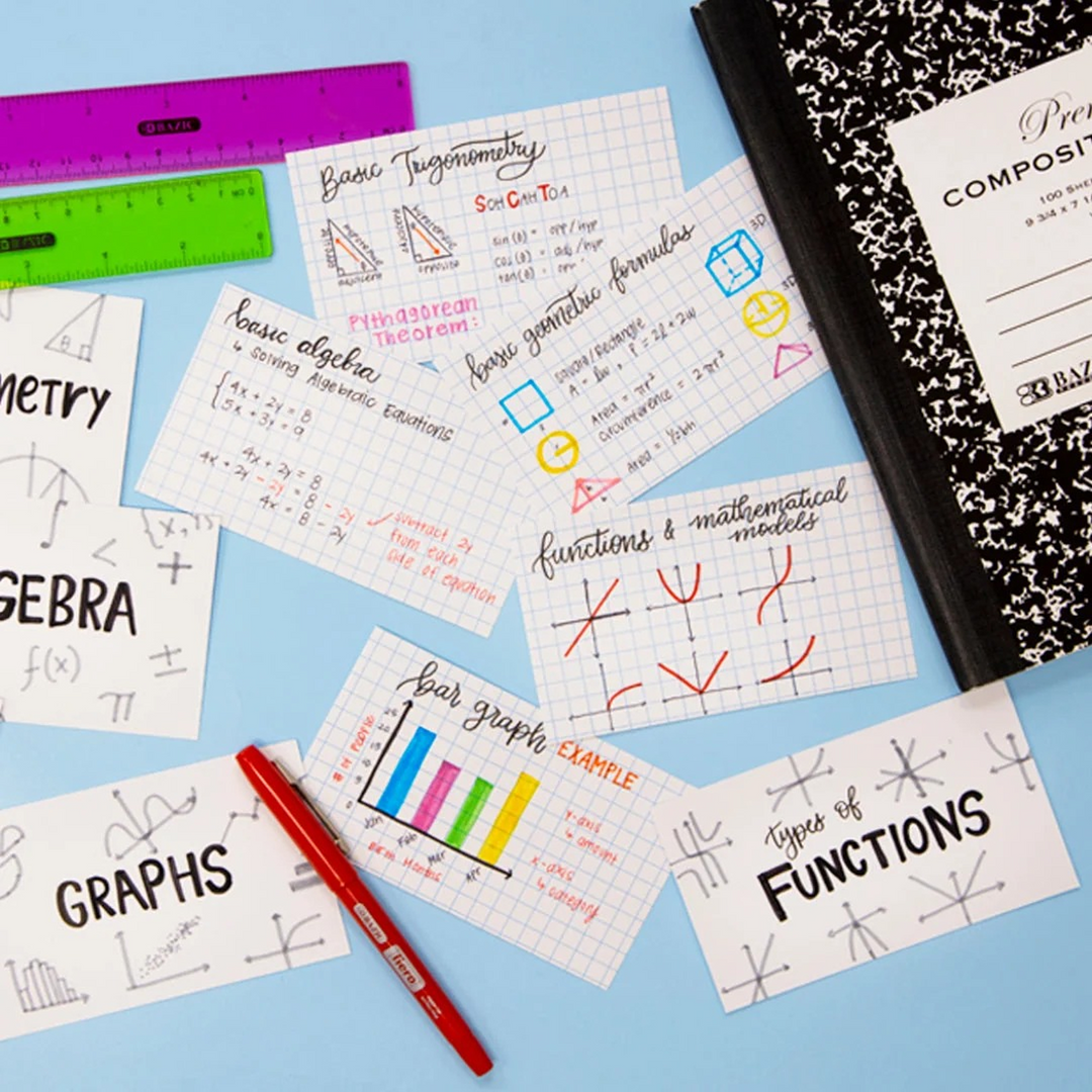 Bazic 100-Count 3" x 5" Quad-Ruled White Index Cards