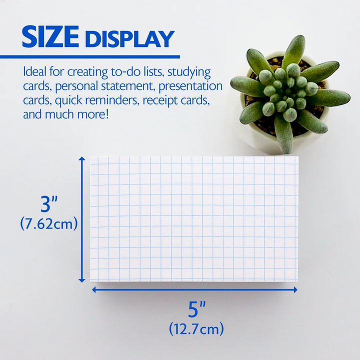 Bazic 100-Count 3" x 5" Quad-Ruled White Index Cards