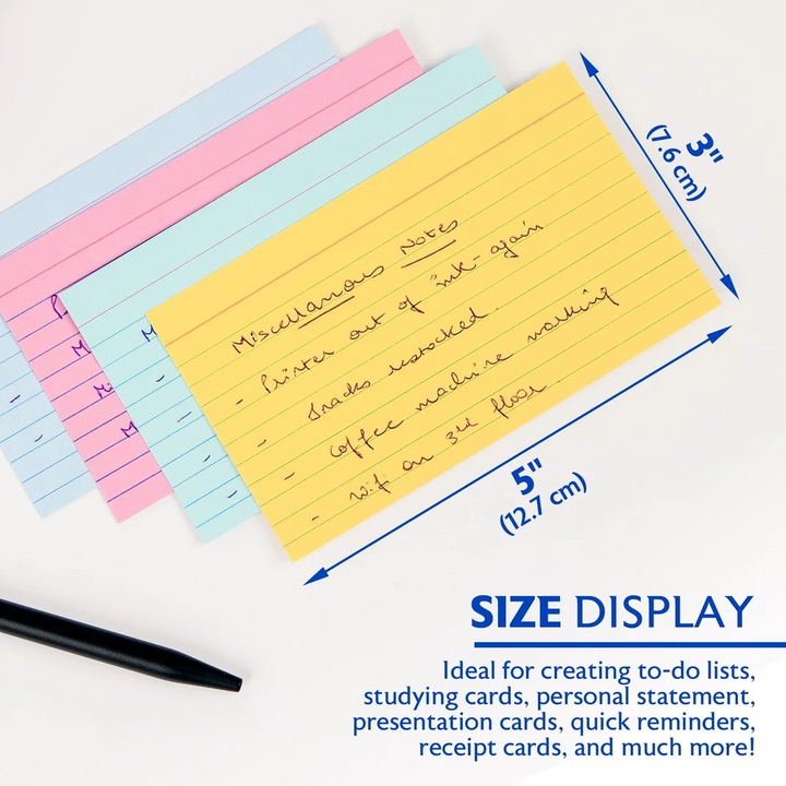 Bazic 100-Count 3" x 5" Ruled Colored Index Cards
