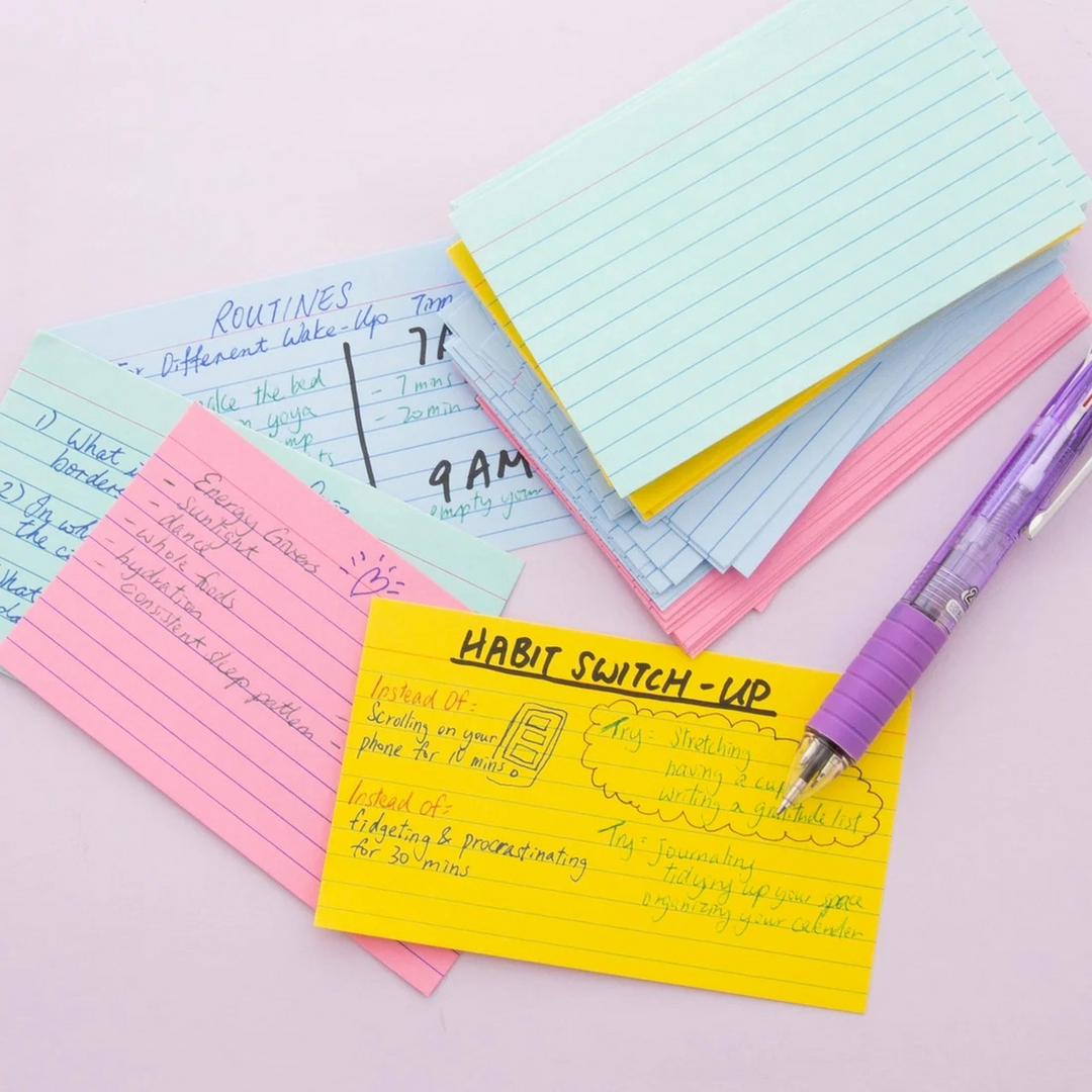 Bazic 100-Count 3" x 5" Ruled Colored Index Cards