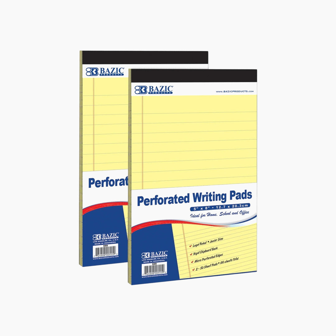 Bazic 50-Count 5" x 8" Canary Jr. Perforated Writing Pads 2-Pack