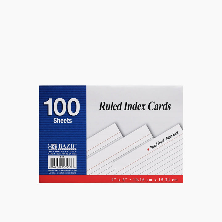 Bazic 100-Count 4" x 6" Ruled White Index Cards