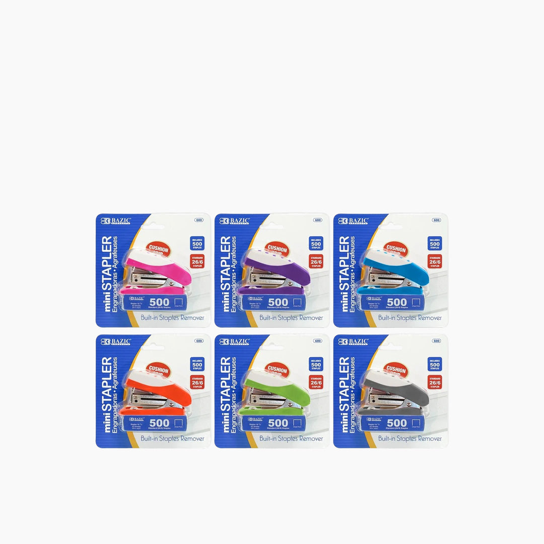 Bazic Mini Cushion Grip Standard Stapler with 500-Count Staples - 26/6