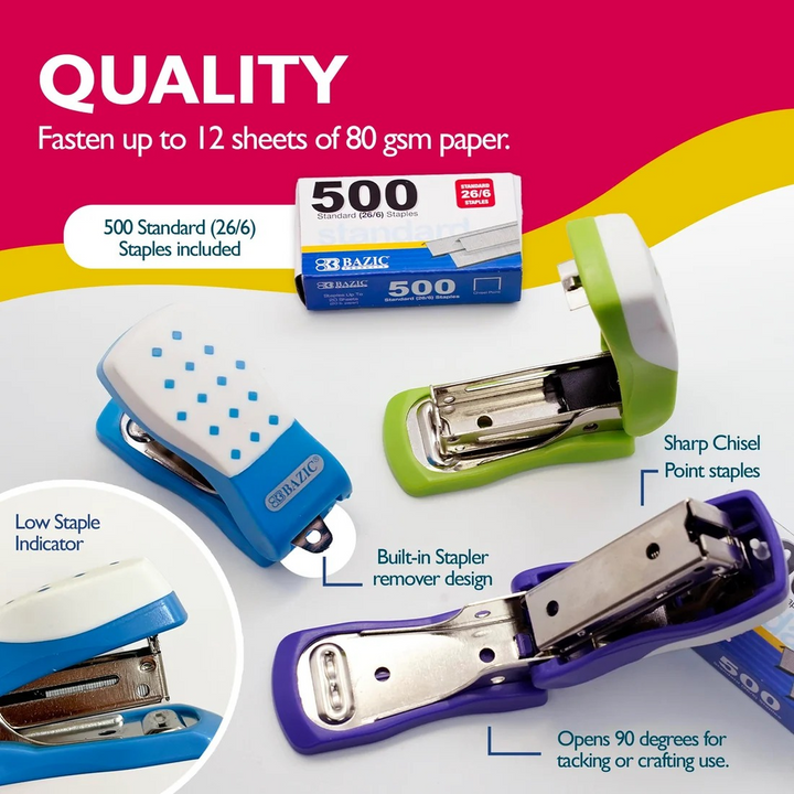 Bazic Mini Cushion Grip Standard Stapler with 500-Count Staples - 26/6