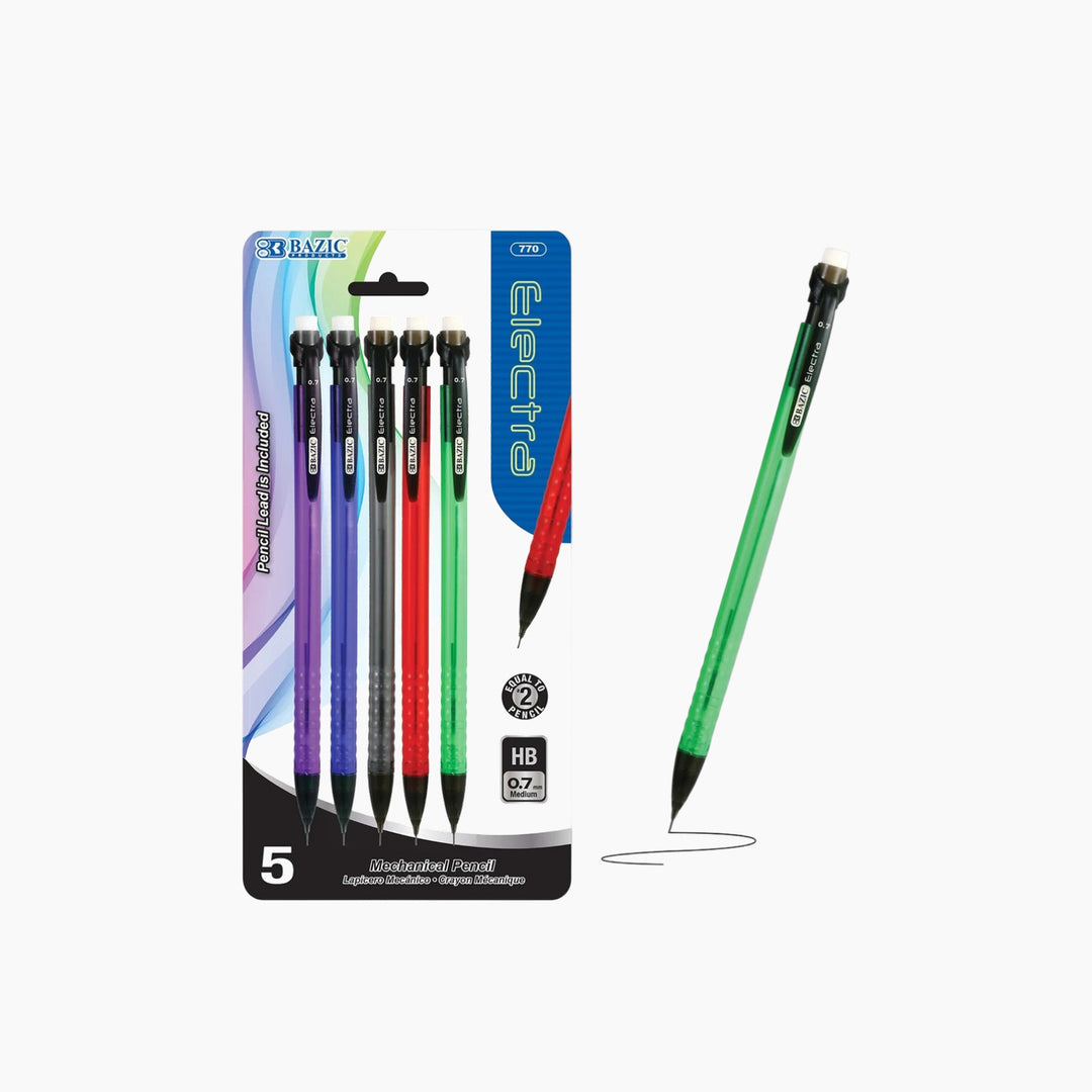 Bazic Electra 0.7mm Mechanical Pencil 5-Pack