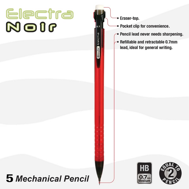 Bazic Electra 0.7mm Mechanical Pencil 5-Pack