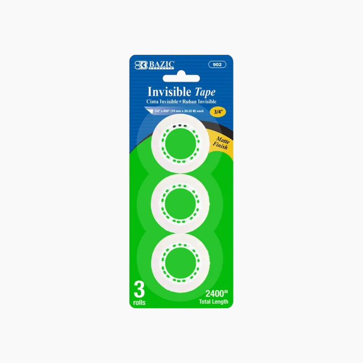 Bazic 3/4" x 800" Invisible Tape Refill 3-Pack