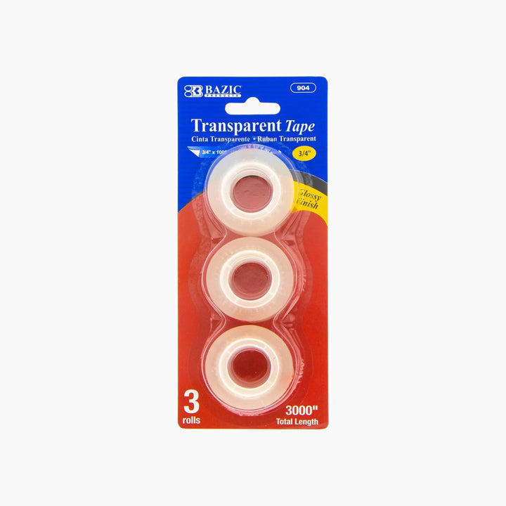 Bazic 3/4" x 1000" Transparent Tape Refill 3-Pack