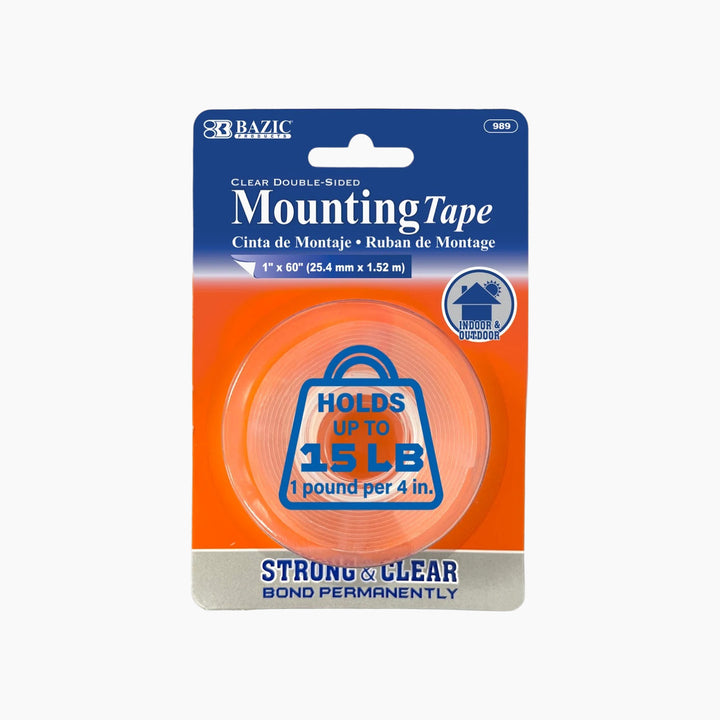 Bazic 1" X 60" Double Sided Clear Mounting Tape