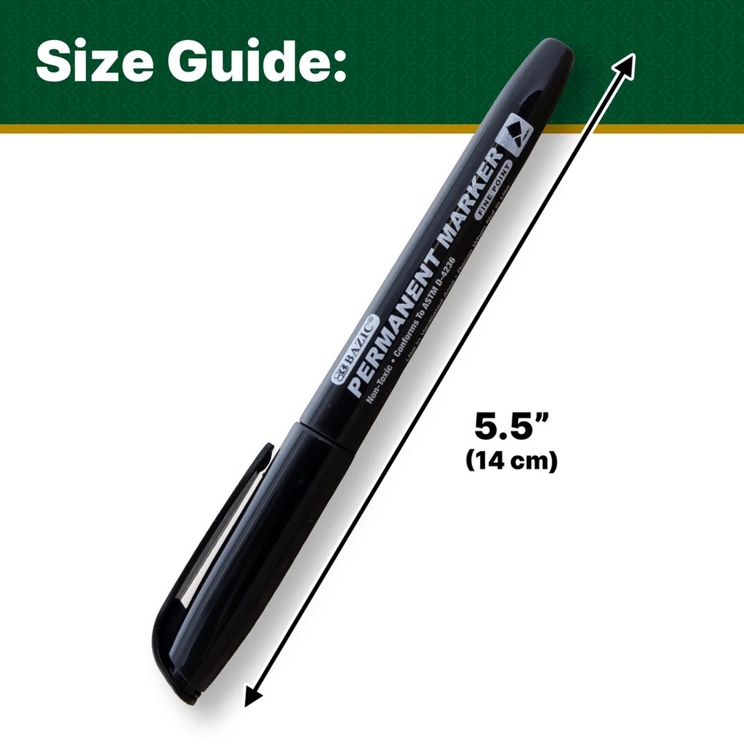 Bazic Black Fine Tip Permanent Markers With Pocket Clip 5-Pack