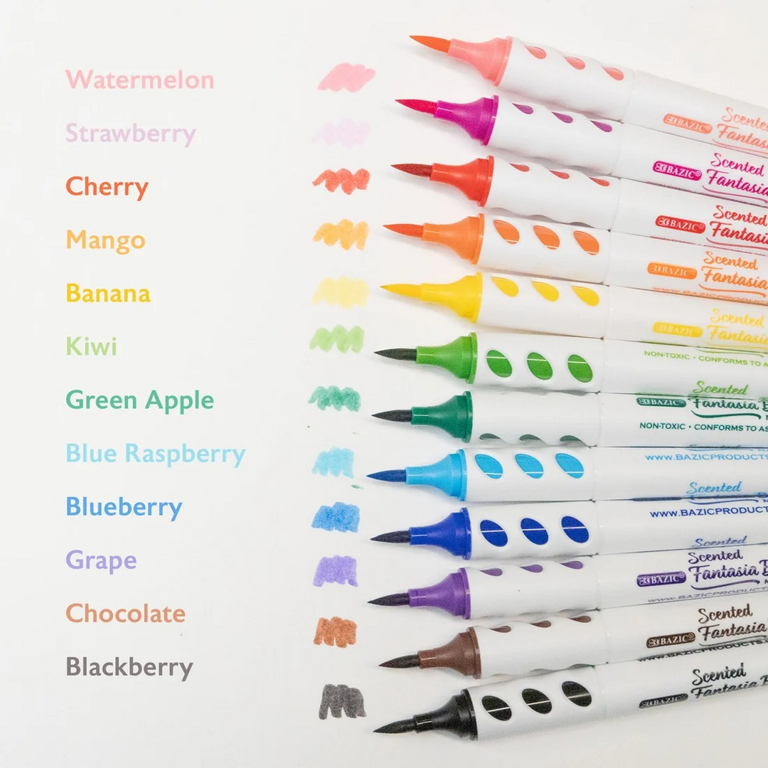 Bazic 12 Colors Scented Brush Markers
