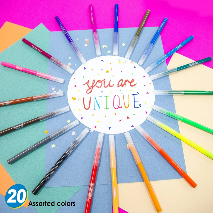 Bazic 20 Colors Fine Line Washable Markers