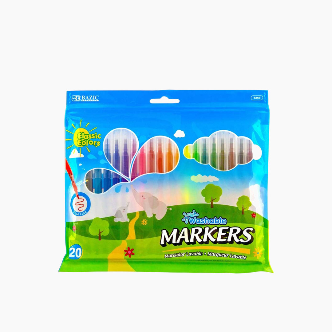 Bazic 20 Colors Fine Line Washable Markers