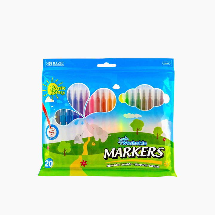 Bazic 20 Colors Fine Line Washable Markers