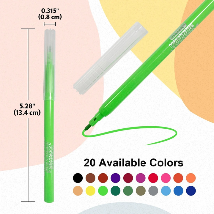 Bazic 20 Colors Fine Line Washable Markers
