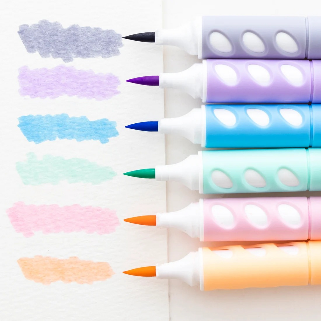 Bazic 6 Pastel Colors Brush Markers