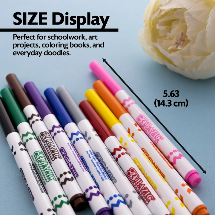 Bazic 10 Colors Fine Line Super Washable Markers