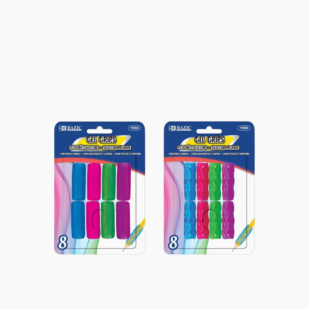 Bazic Assorted Color &amp; Shape Gel Pencil / Pen Grip 8-Pack
