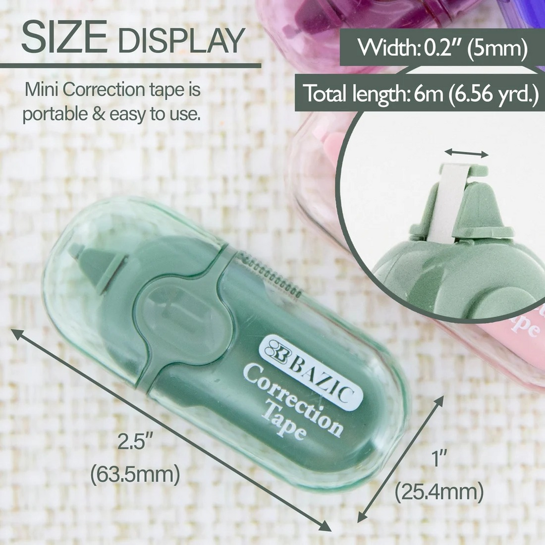 Bazic 5 Mm X 236" Mini Correction Tape With Protective Cap
