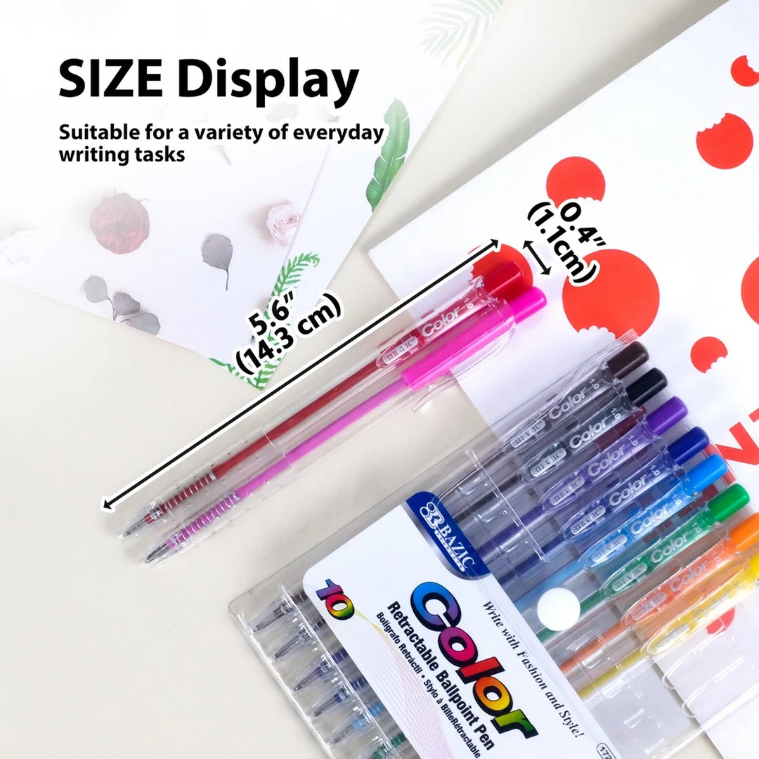 Bazic 10 Color Retractable Pen