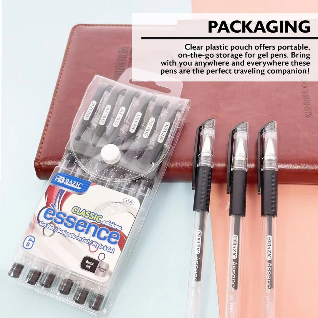 Bazic Essence Black Gel Pen With Cushion Grip 6-Pack