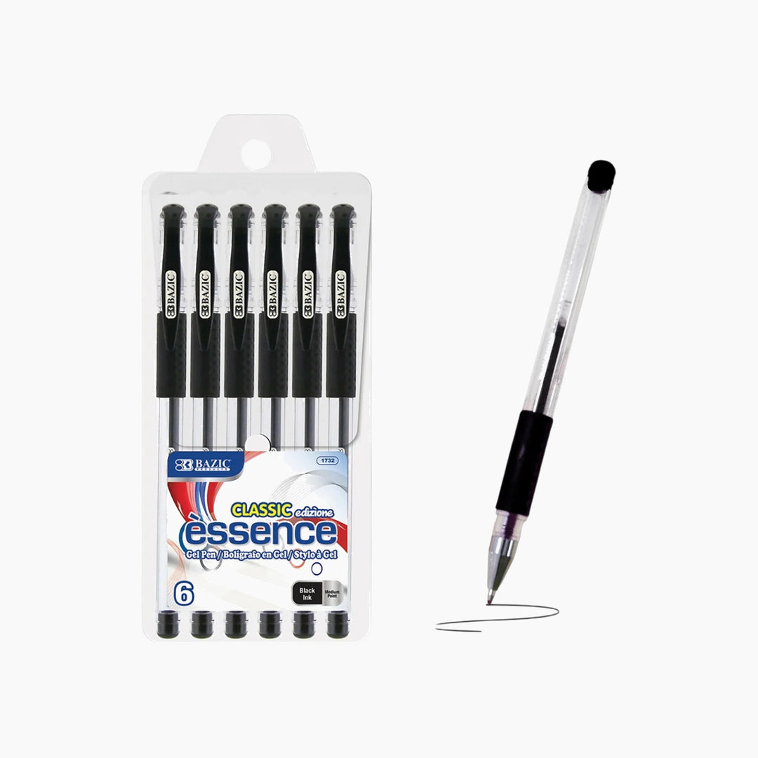 Bazic Essence Black Gel Pen With Cushion Grip 6-Pack