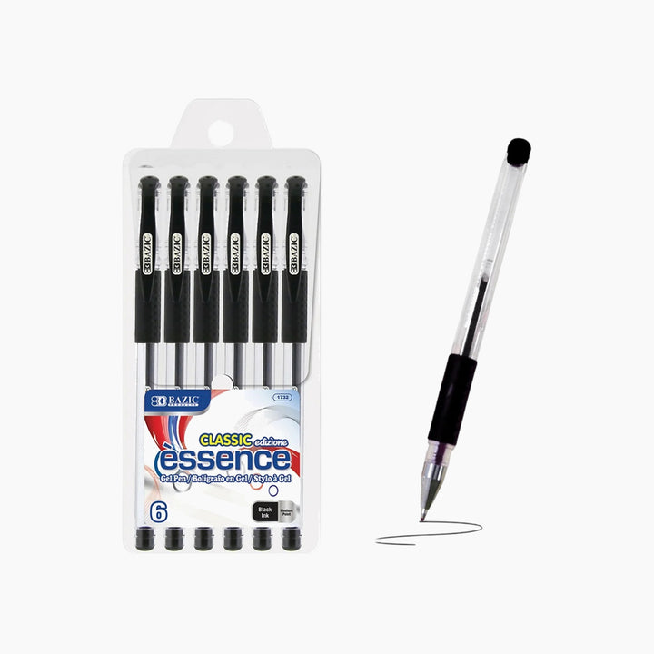 Bazic Essence Black Gel Pen With Cushion Grip 6-Pack