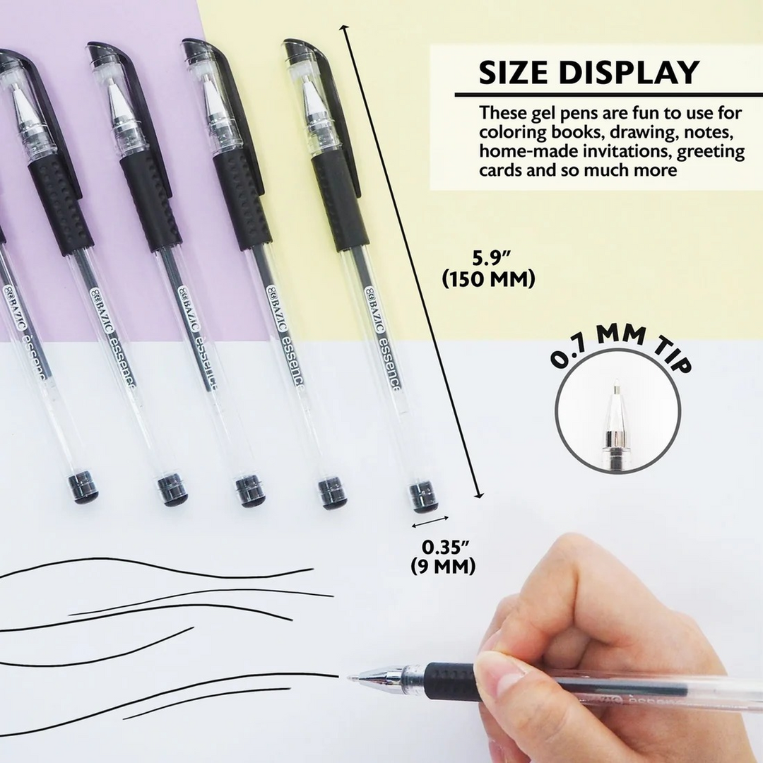 Bazic Essence Black Gel Pen With Cushion Grip 6-Pack