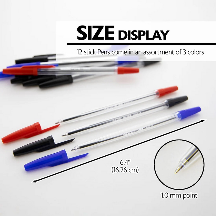 Bazic Pure Assorted Color Stick Pen 12-Pack