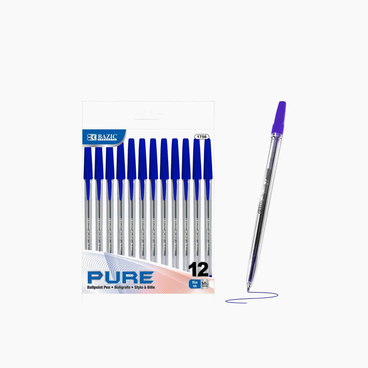 Bazic Pure Blue Stick Pen 12-Pack