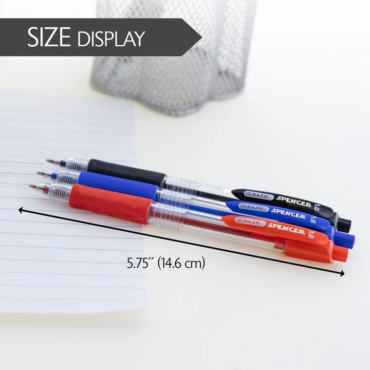 Bazic Spencer Assorted Color Retractable Pen With Cushion Grip 5-Pack