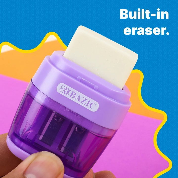 Bazic Mila Dual Hole Sharpener With Square Receptacle + Eraser