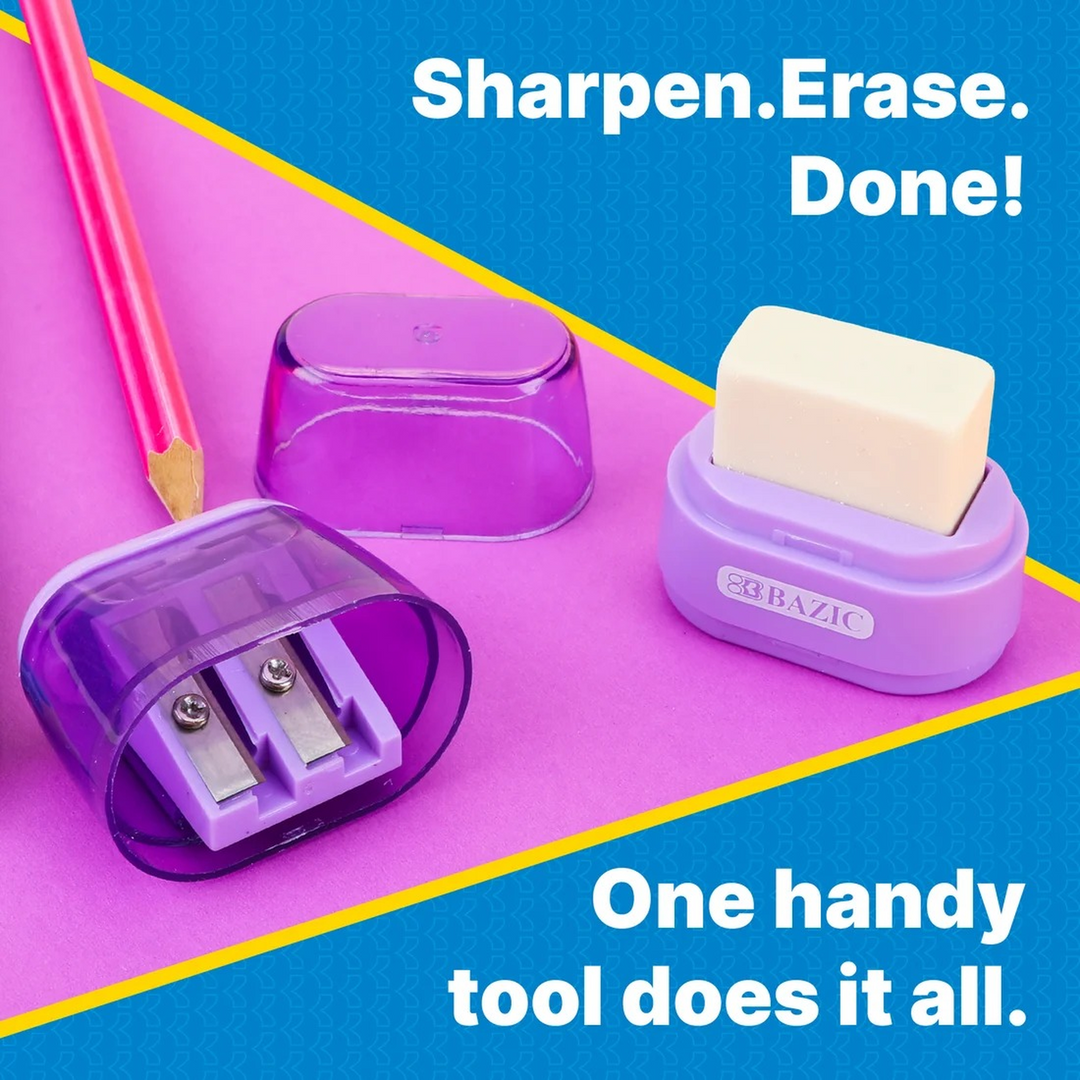Bazic Mila Dual Hole Sharpener With Square Receptacle + Eraser