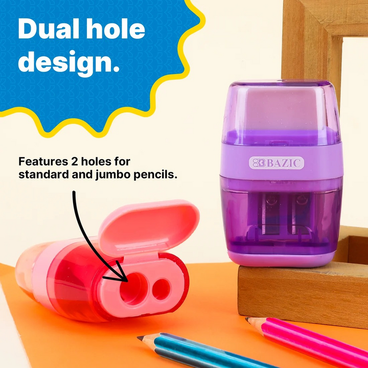 Bazic Mila Dual Hole Sharpener With Square Receptacle + Eraser