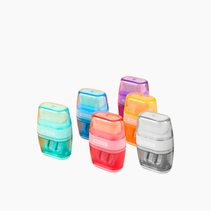 Bazic Mila Dual Hole Sharpener With Square Receptacle + Eraser